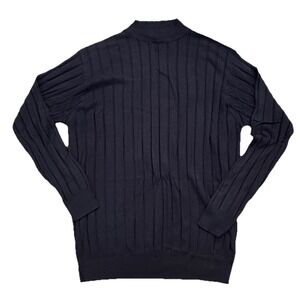100% Silk Knit Sweater Black Ribbed. Soft Stretchy Lightweight & Warm Cumran XL